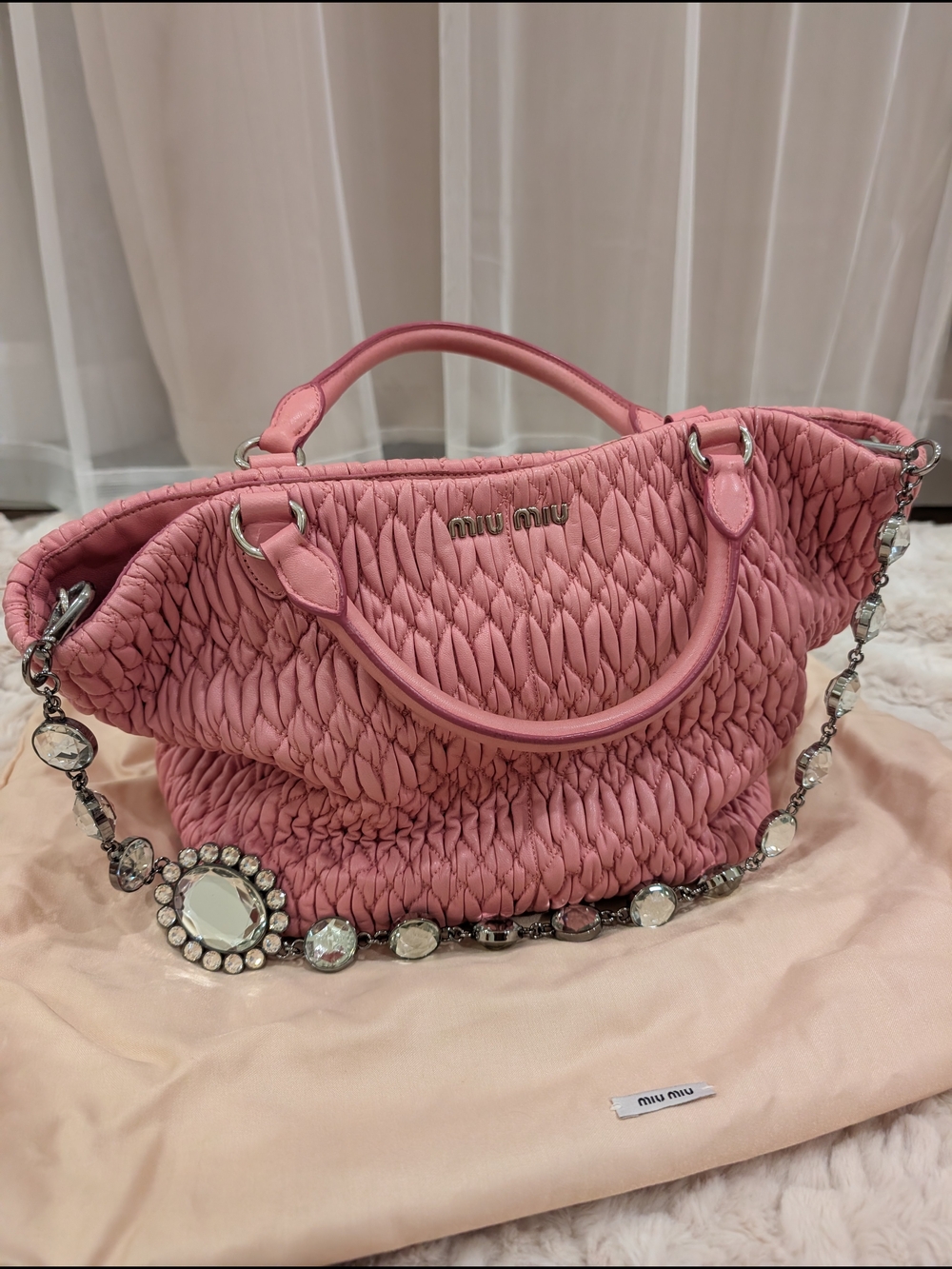 Miu Miu Pink Matelassé Leather Top-Handle Bag